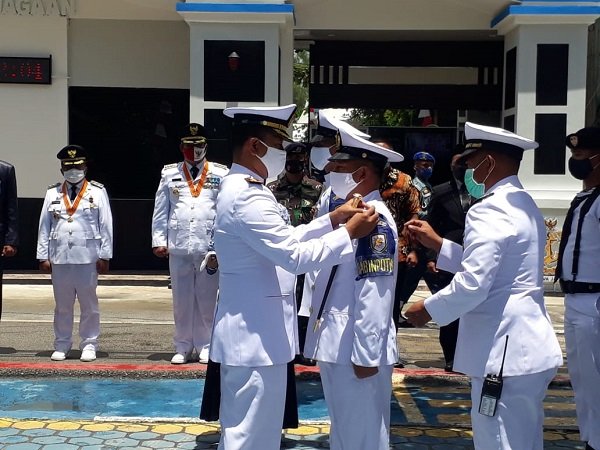 Pengukuhan Bintara Pembina Potensi Maritim (Babinpotmar) Lanal Tarempa di lapangan apel Mako Lanal Tarempa Anambas Kepri, Selasa pagi (18/8/2020). /Ist