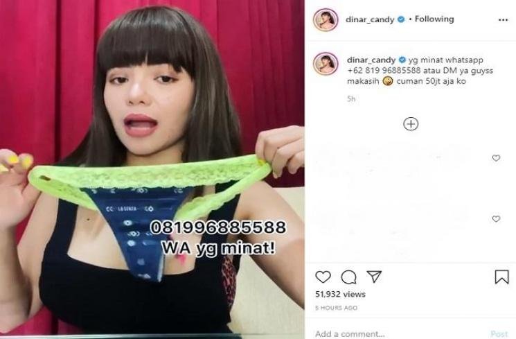 Dinar Candy jual celana dalam (Instagram @dinar_candy