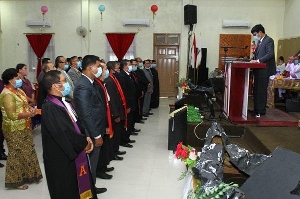 Pentahbisan atau Pelantikan Badan Pengurus Lengkap Pusat (BPLP) di Kota Gunungsitoli, Nias, Sumatera Utara, di Gereja GKSI Jemaat Silaom, Desa Boyo, Kota Gunungsitoli, Rabu (28/10/2020)/Foto: Istimewa